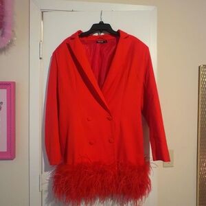 Red Blazer with feather trim